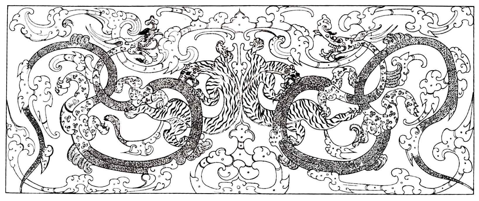 Фрагмент погребального стяга <br>2 век до н.э. <br>Шелк, краска, роспись <br>Из раскопок гробницы в Мавандуе (Чанша). Провинция Хунань. 