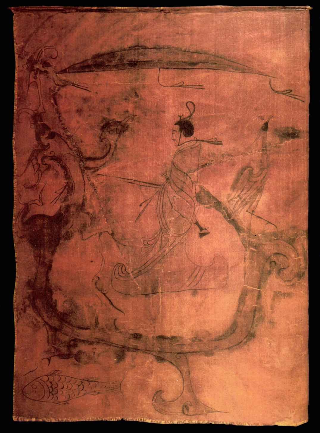 Погребальный стяг с изображением усопшего в окружении священных животных <br>5 - 3 вв. до н.э. <br>Шелк, роспись 