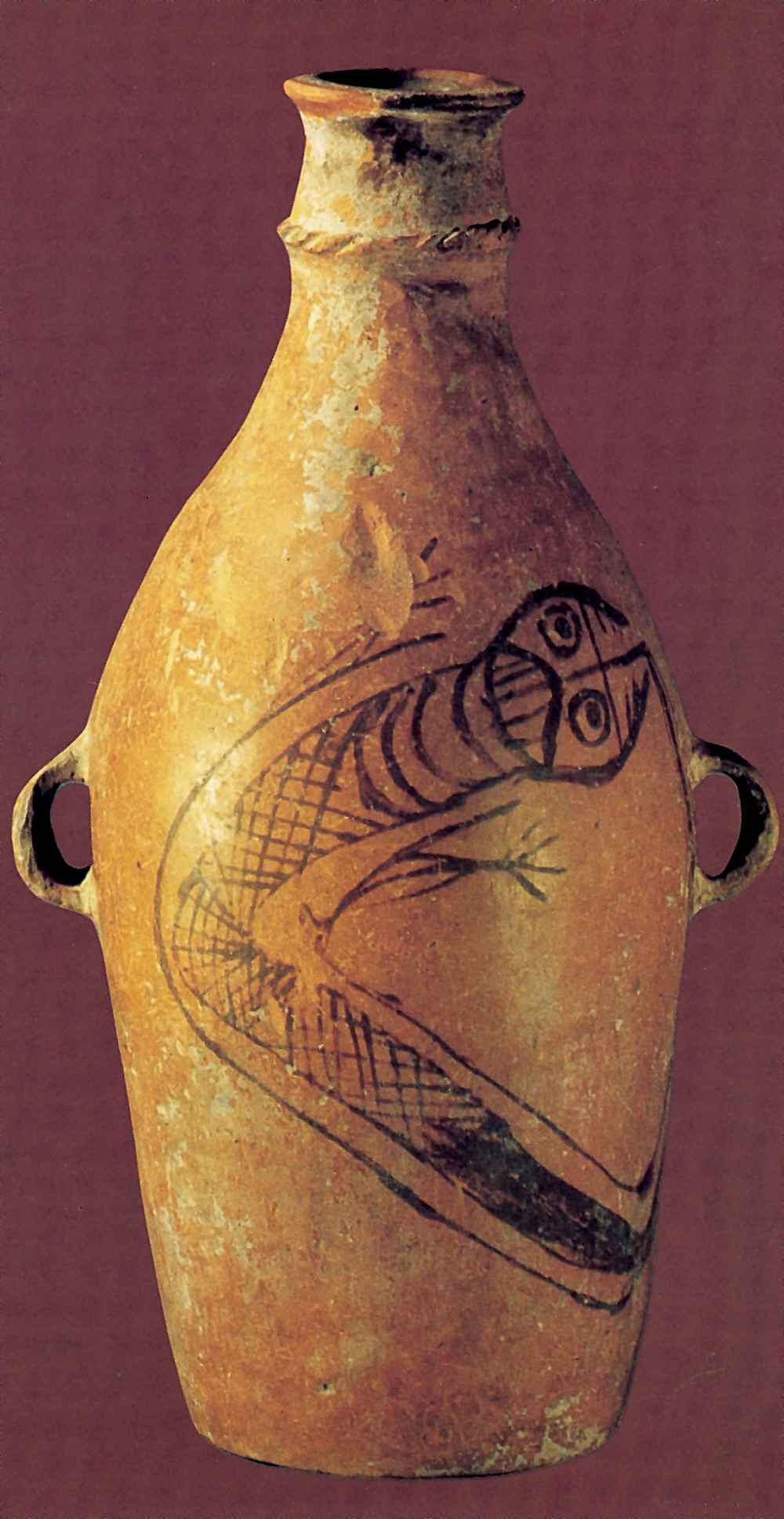 Глиняная бутыль типа Яншао с изображением полузмеи-получеловека (нага)