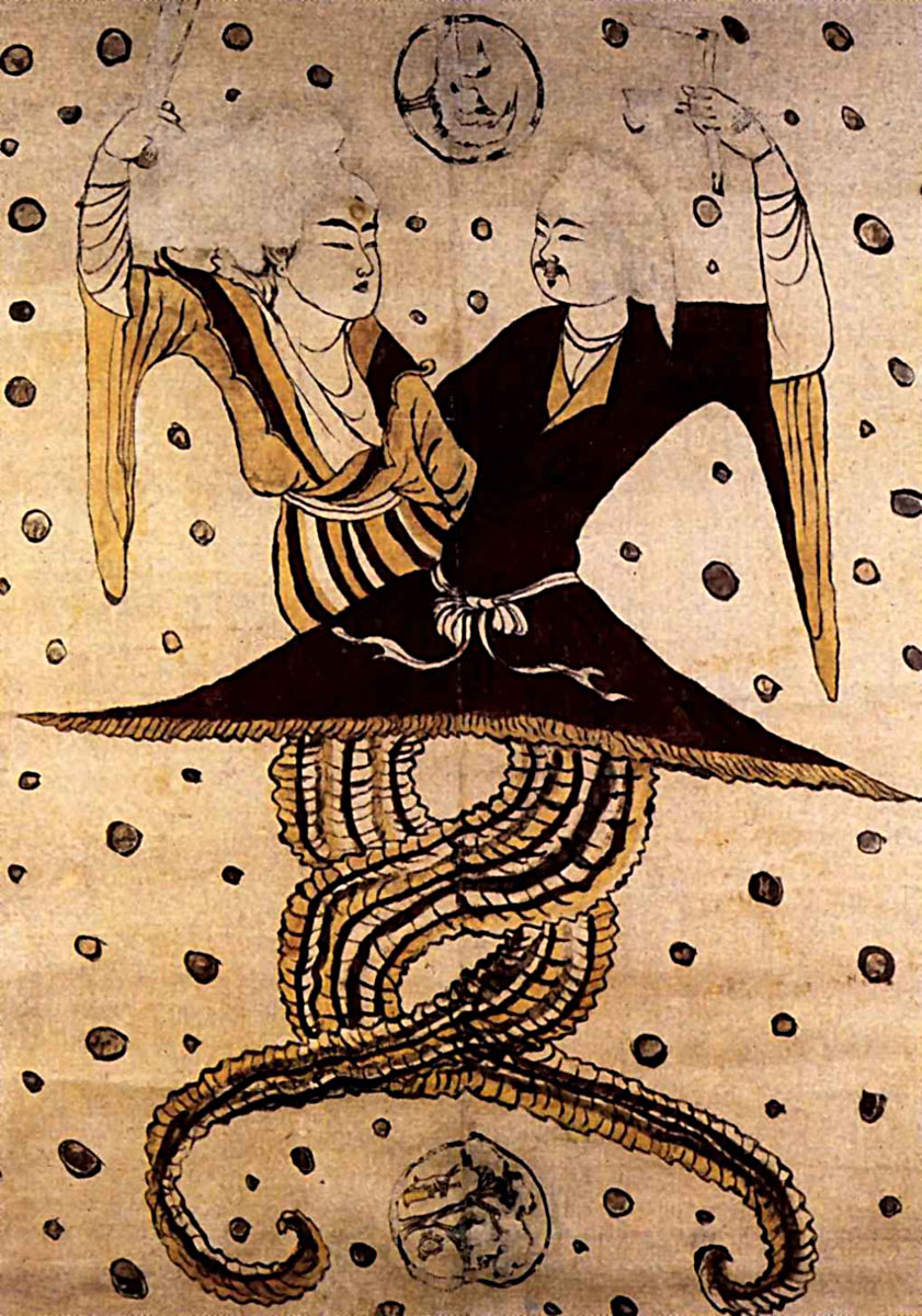 Роспись на шелке с изображением древних божеств Фуси и Нюйва <br>618-907 