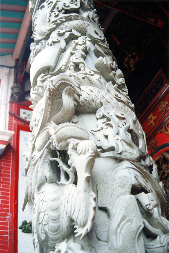 Melaka Chinese Temple Dragon Pillar Close Up